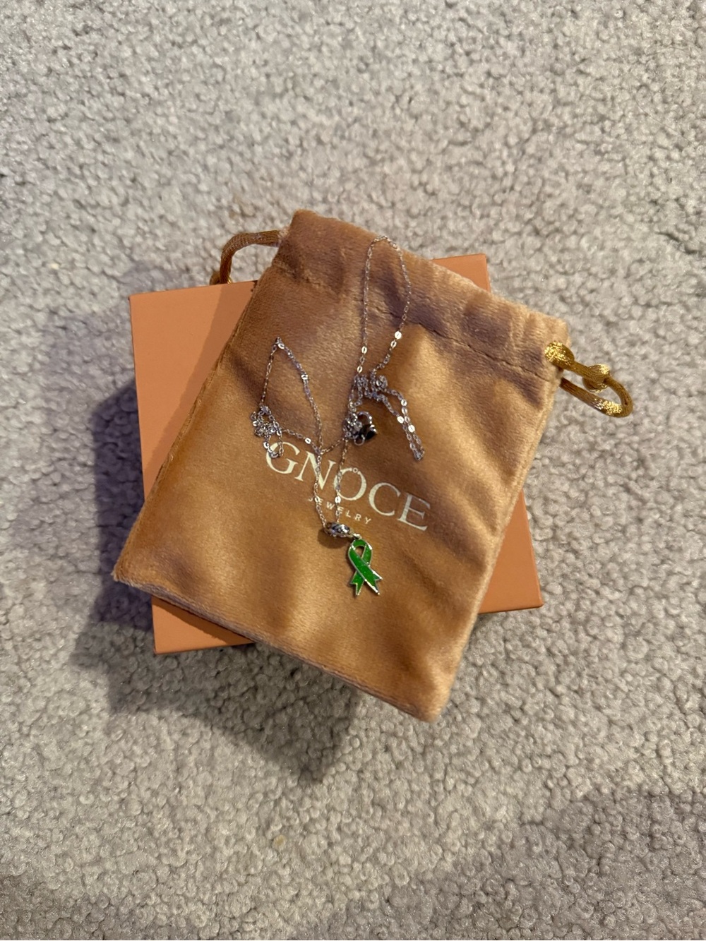 GNOCE Green Ribbon Pendant Necklace on Silver Chain